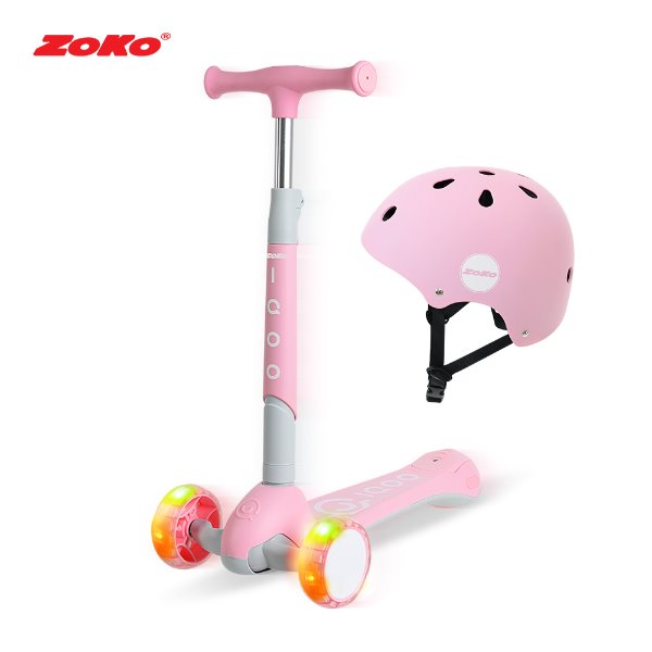 (세트)ZOKO 조코 엘이디 접이식 킥보드(핑크)+유아동 어반 헬멧(핑크)